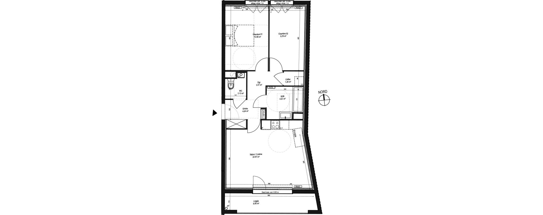 Appartement T3 de 60,23 m2 &agrave; Capinghem Centre