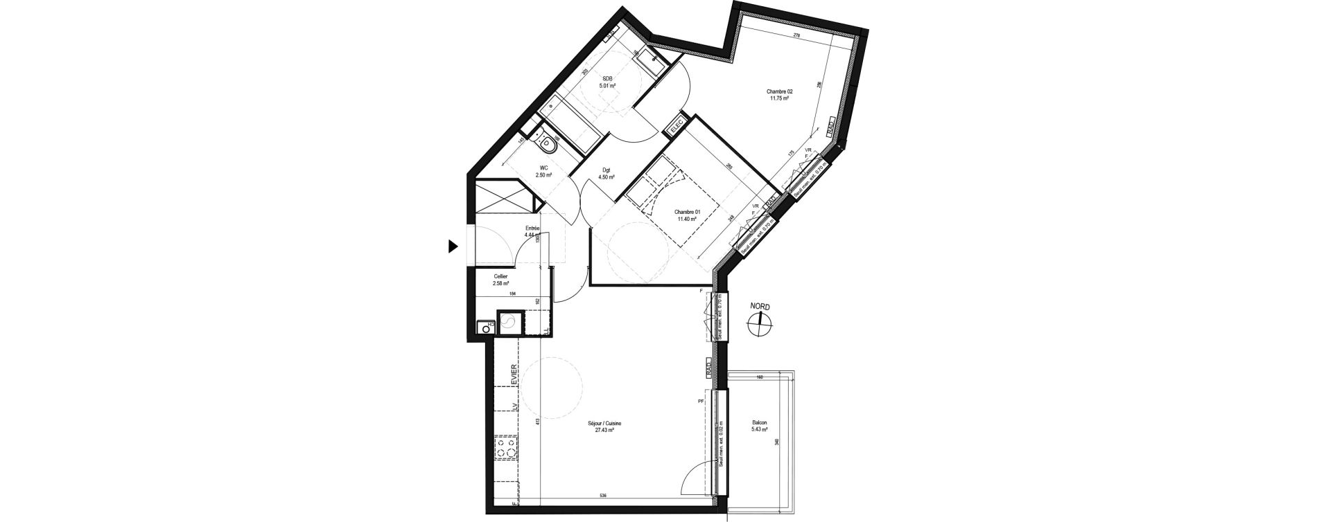 Appartement T3 de 69,61 m2 &agrave; Capinghem Centre