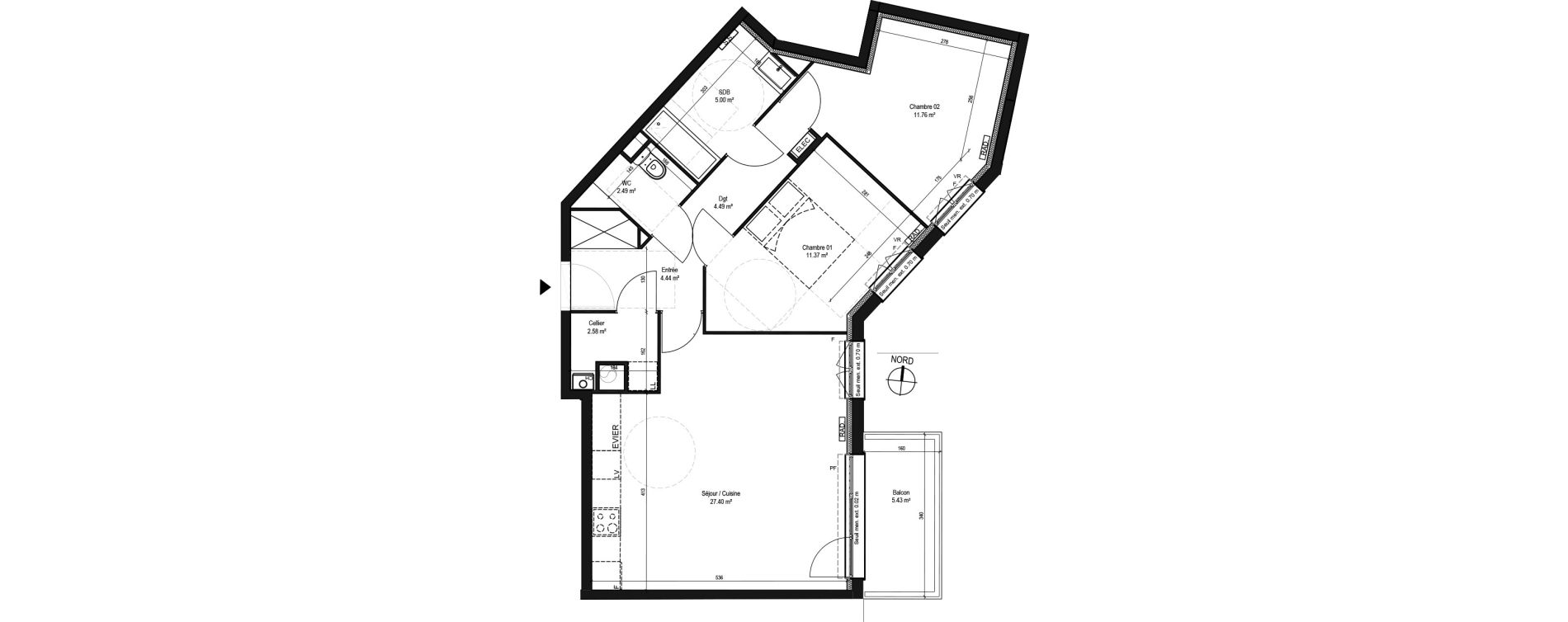 Appartement T3 de 69,53 m2 &agrave; Capinghem Centre