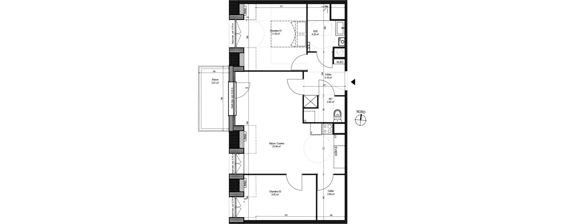 Appartement T3 de 59,99 m2 &agrave; Capinghem Centre