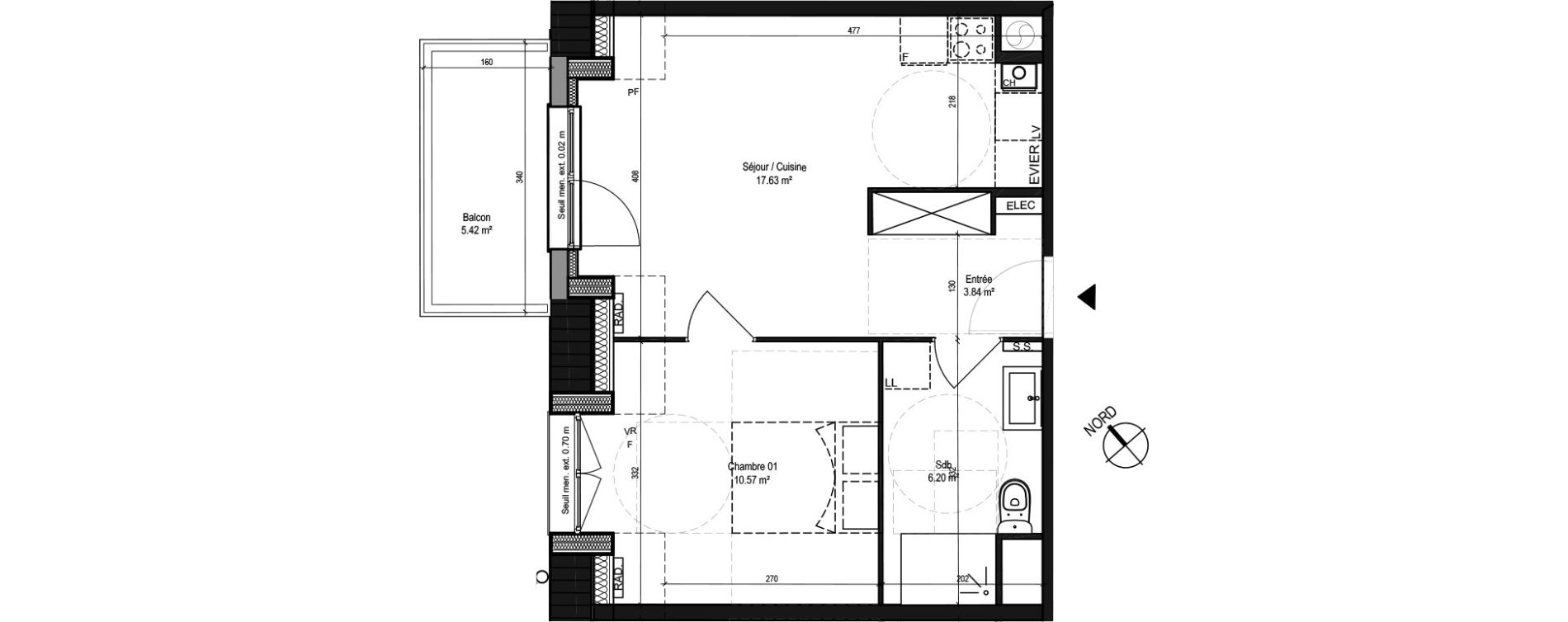 Appartement T2 de 38,24 m2 &agrave; Capinghem Centre