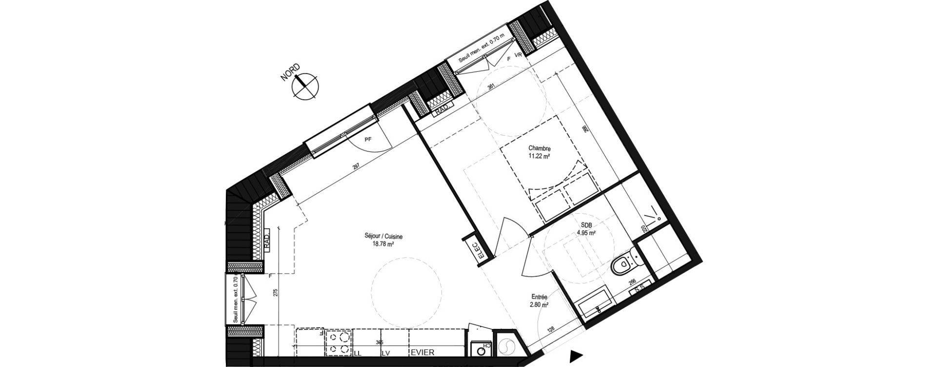 Appartement T2 de 37,75 m2 &agrave; Capinghem Centre