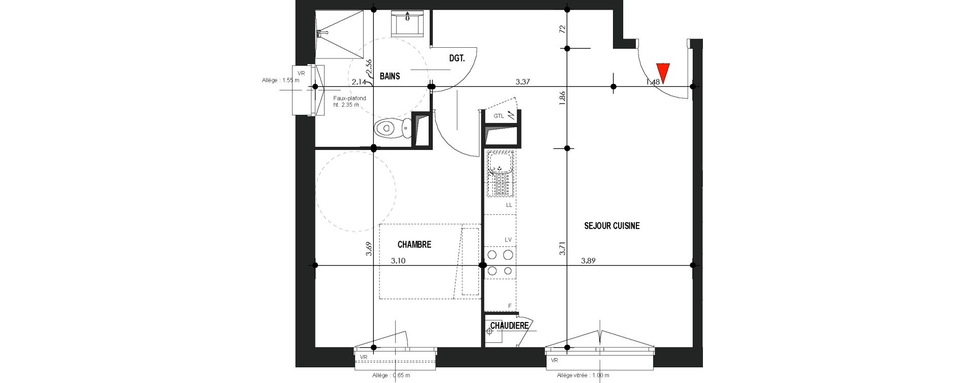 Appartement T2 de 41,96 m2 &agrave; Comines Centre
