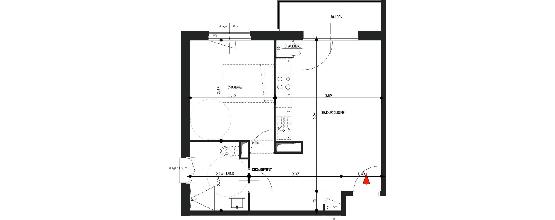 Appartement T2 de 41,78 m2 &agrave; Comines Centre