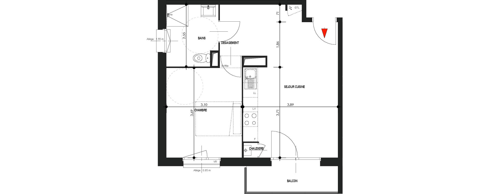 Appartement T2 de 41,93 m2 &agrave; Comines Centre