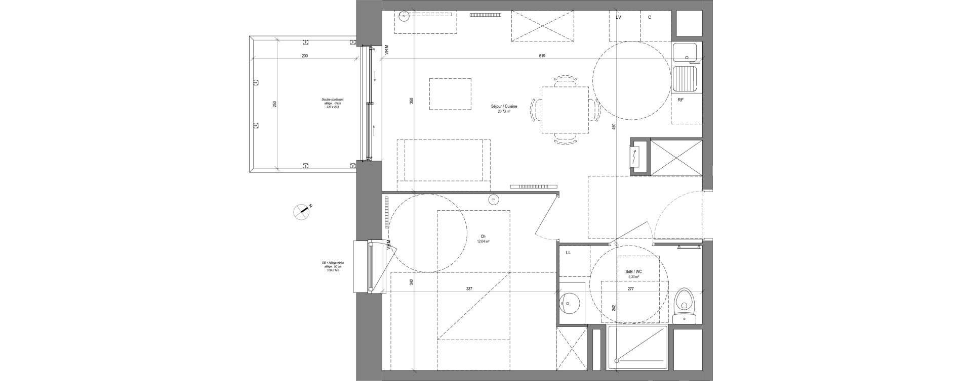 Appartement T2 de 41,07 m2 &agrave; Croix Centre