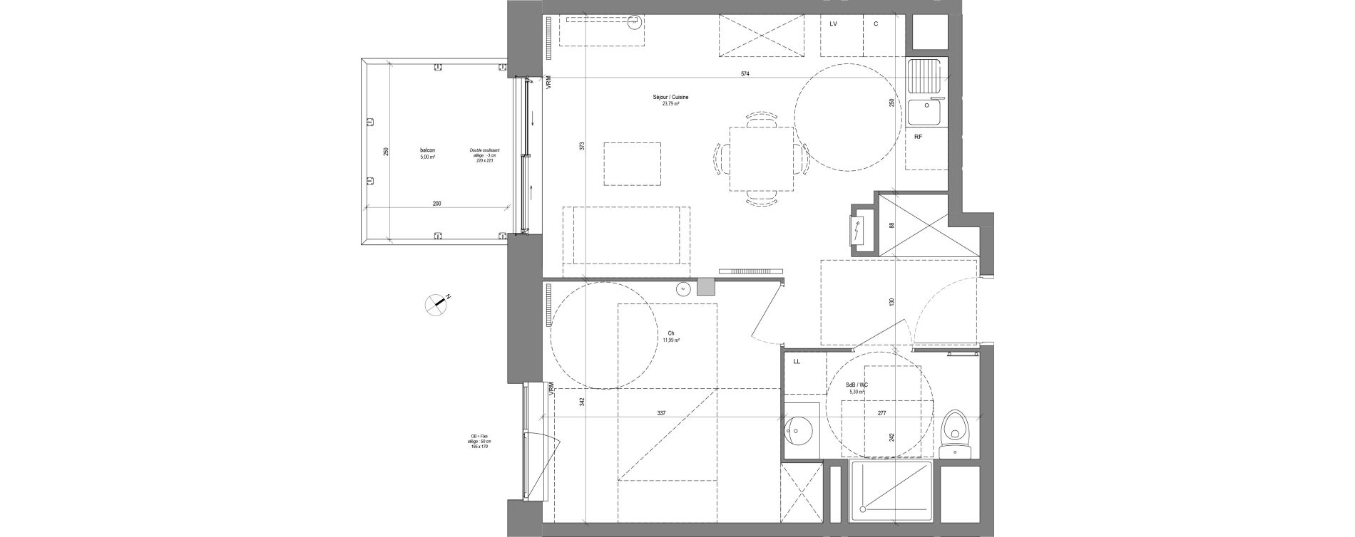 Appartement T2 de 41,08 m2 &agrave; Croix Centre