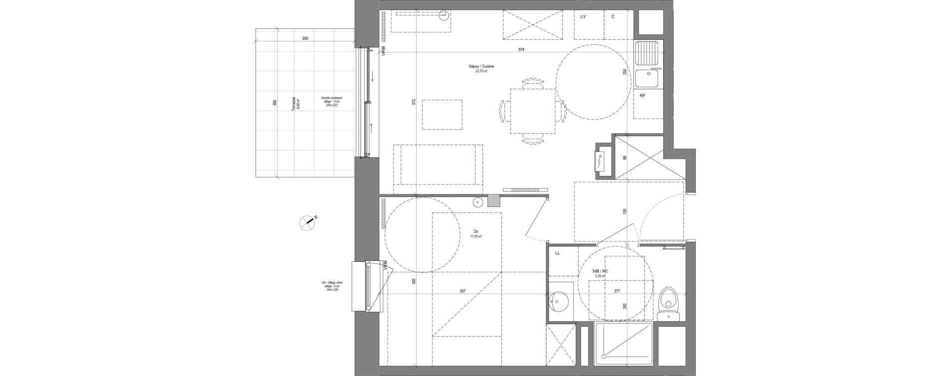 Appartement T2 de 41,08 m2 &agrave; Croix Centre