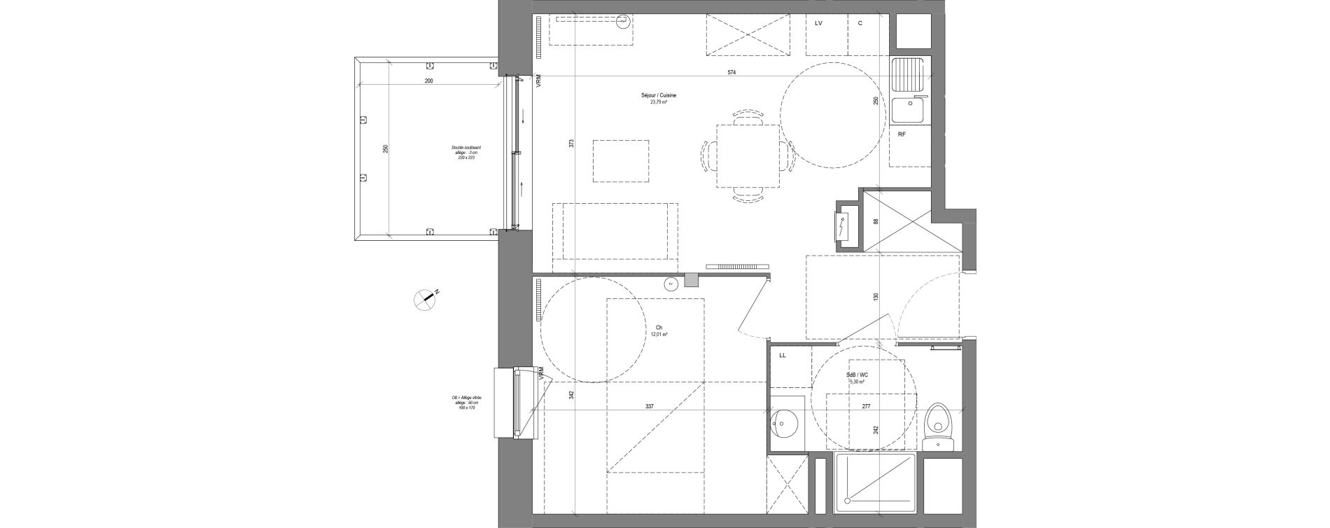 Appartement T2 de 41,10 m2 &agrave; Croix Centre