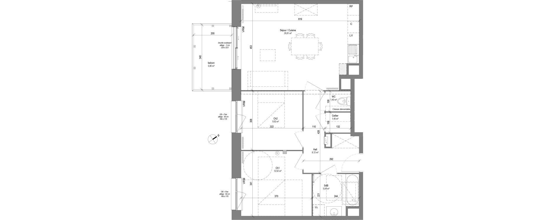 Appartement T3 de 64,71 m2 &agrave; Croix Centre