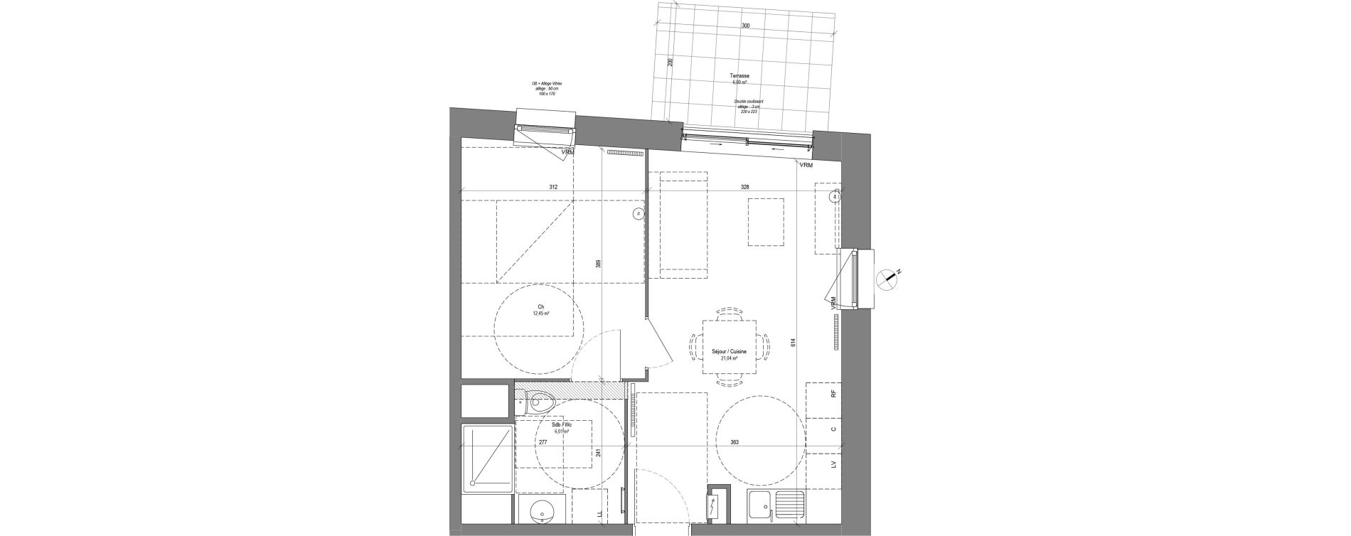 Appartement T2 de 39,17 m2 &agrave; Croix Centre