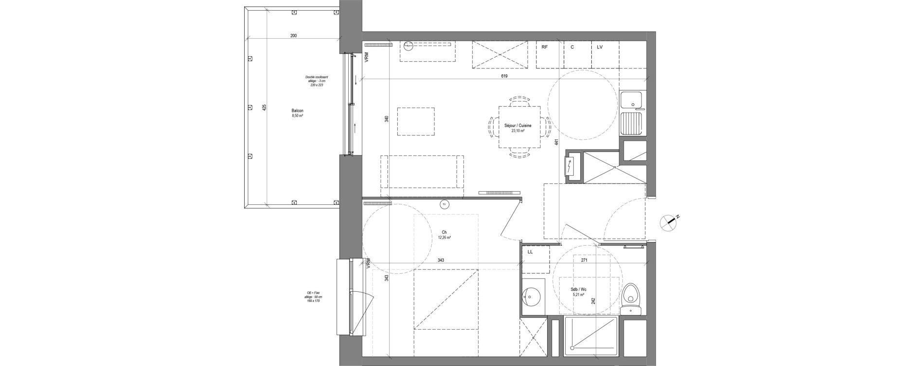 Appartement T2 de 40,57 m2 &agrave; Croix Centre