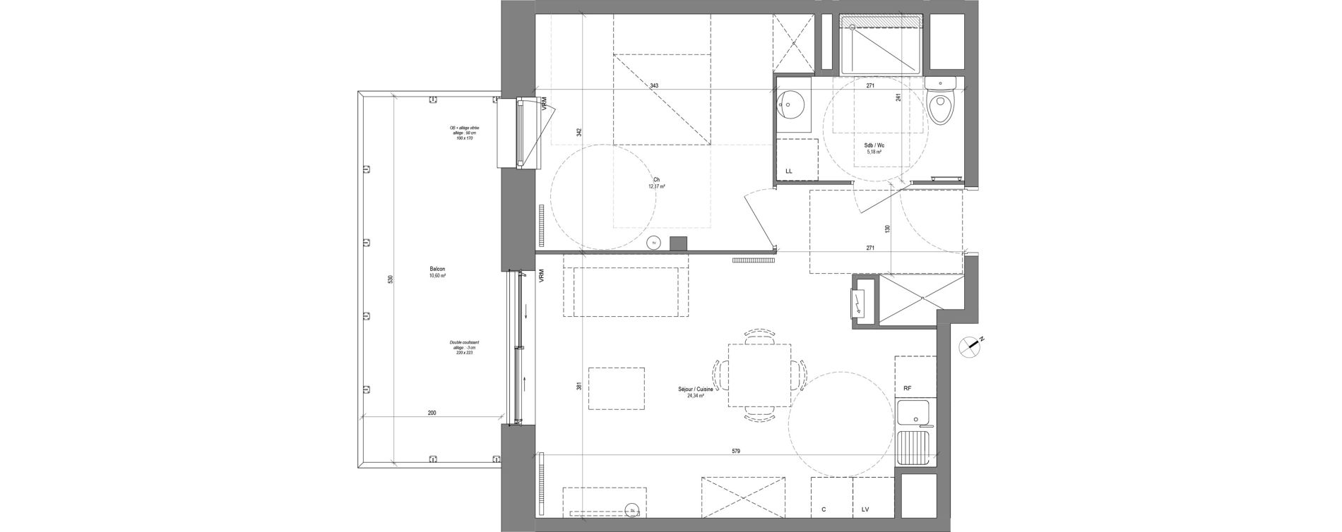 Appartement T2 de 41,69 m2 &agrave; Croix Centre