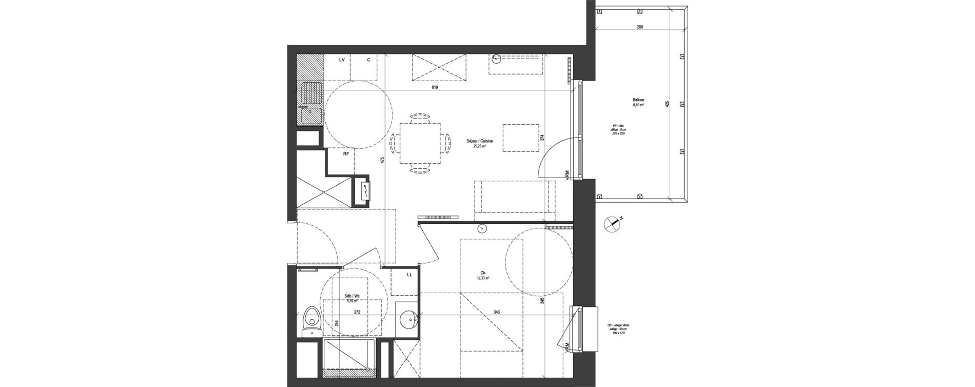 Appartement T2 de 42,87 m2 &agrave; Croix Centre
