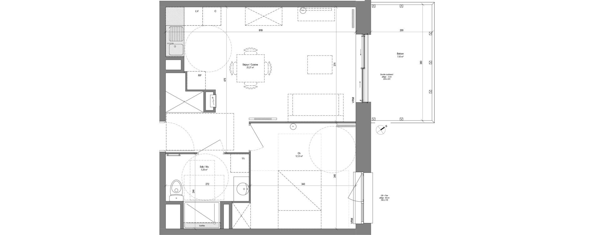 Appartement T2 de 42,88 m2 &agrave; Croix Centre