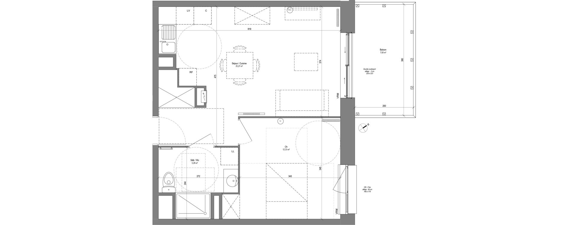 Appartement T2 de 42,88 m2 &agrave; Croix Centre
