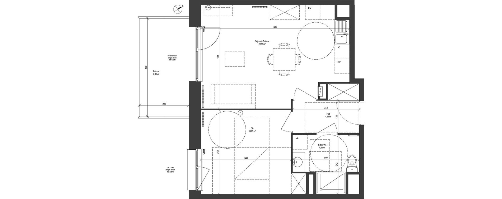 Appartement T2 de 46,24 m2 &agrave; Croix Centre