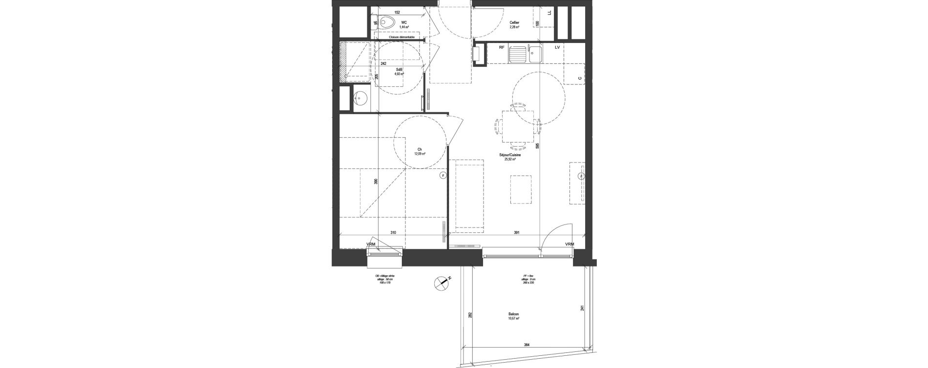 Appartement T2 de 46,33 m2 &agrave; Croix Centre
