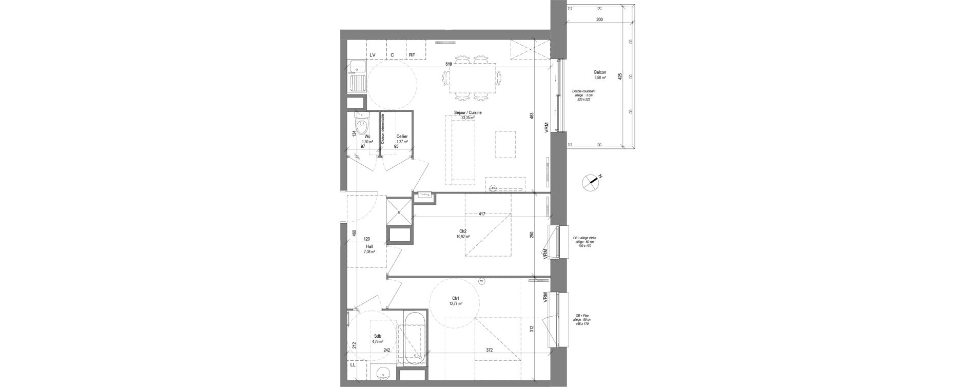 Appartement T3 de 61,45 m2 &agrave; Croix Centre