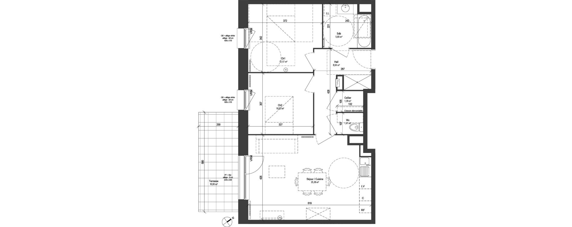 Appartement T3 de 63,42 m2 &agrave; Croix Centre