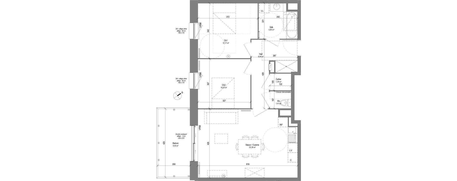 Appartement T3 de 63,42 m2 &agrave; Croix Centre