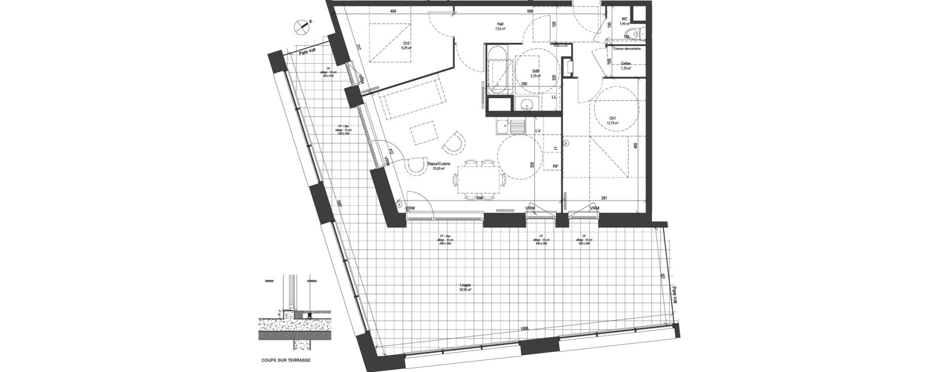 Appartement T3 de 63,48 m2 &agrave; Croix Centre