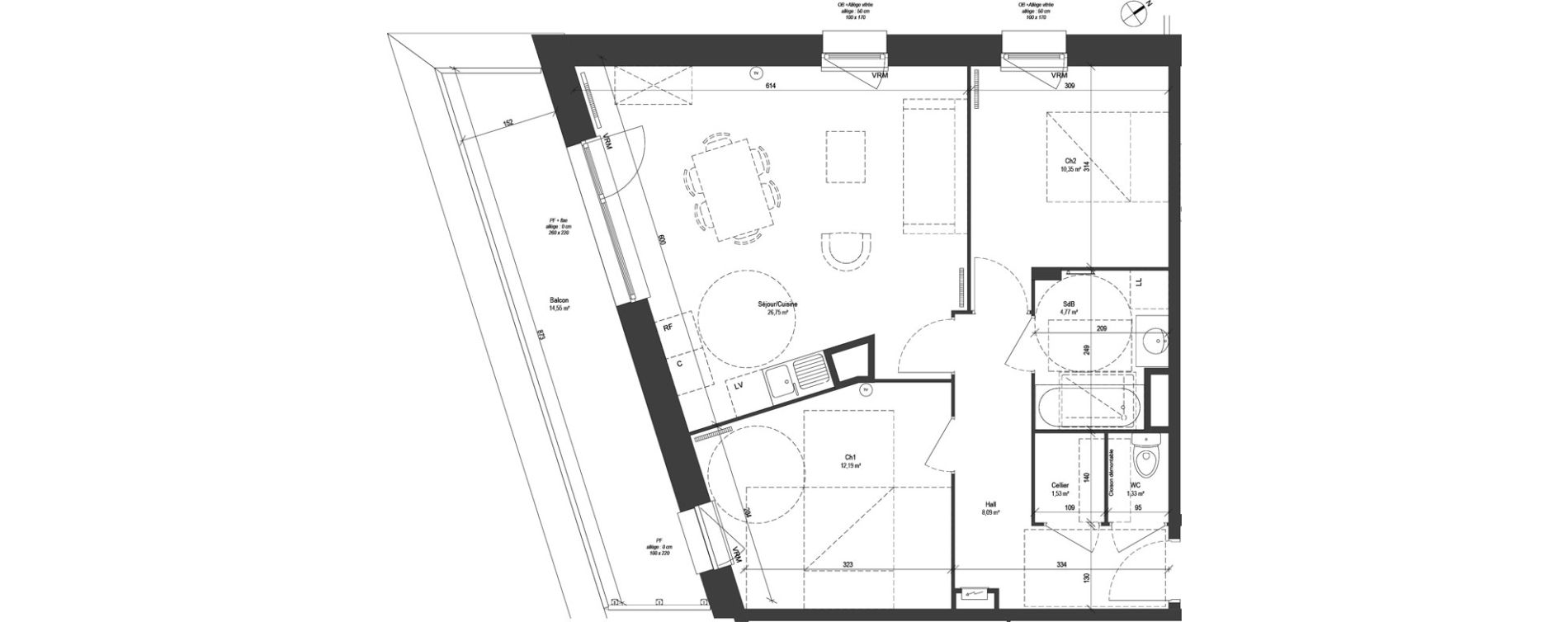 Appartement T3 de 65,01 m2 &agrave; Croix Centre
