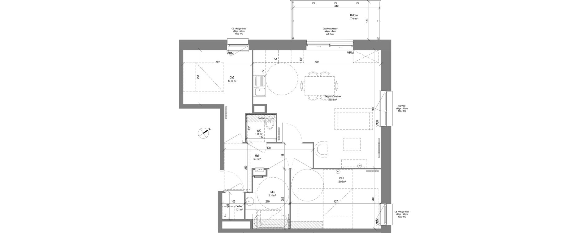 Appartement T3 de 65,71 m2 &agrave; Croix Centre