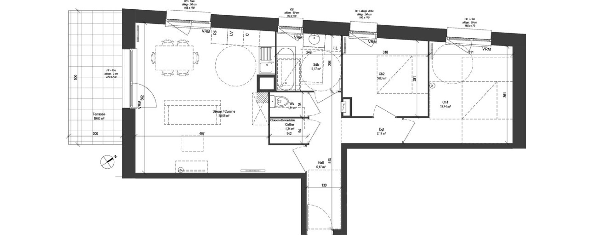 Appartement T3 de 66,61 m2 &agrave; Croix Centre