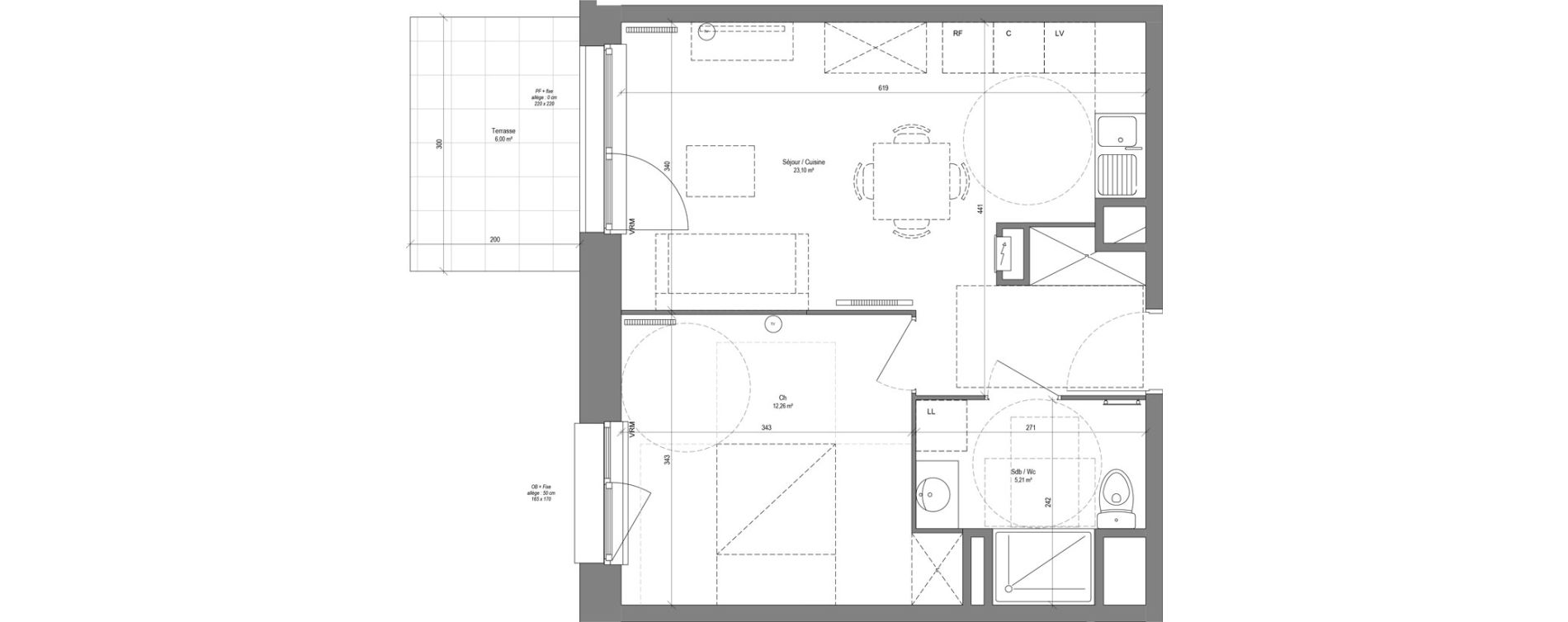 Appartement T2 de 40,57 m2 &agrave; Croix Centre