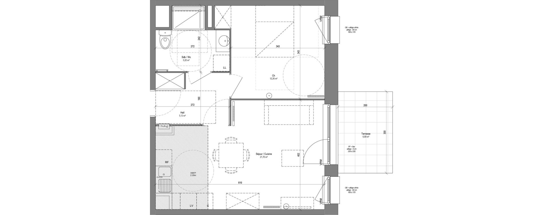 Appartement T2 de 44,31 m2 &agrave; Croix Centre