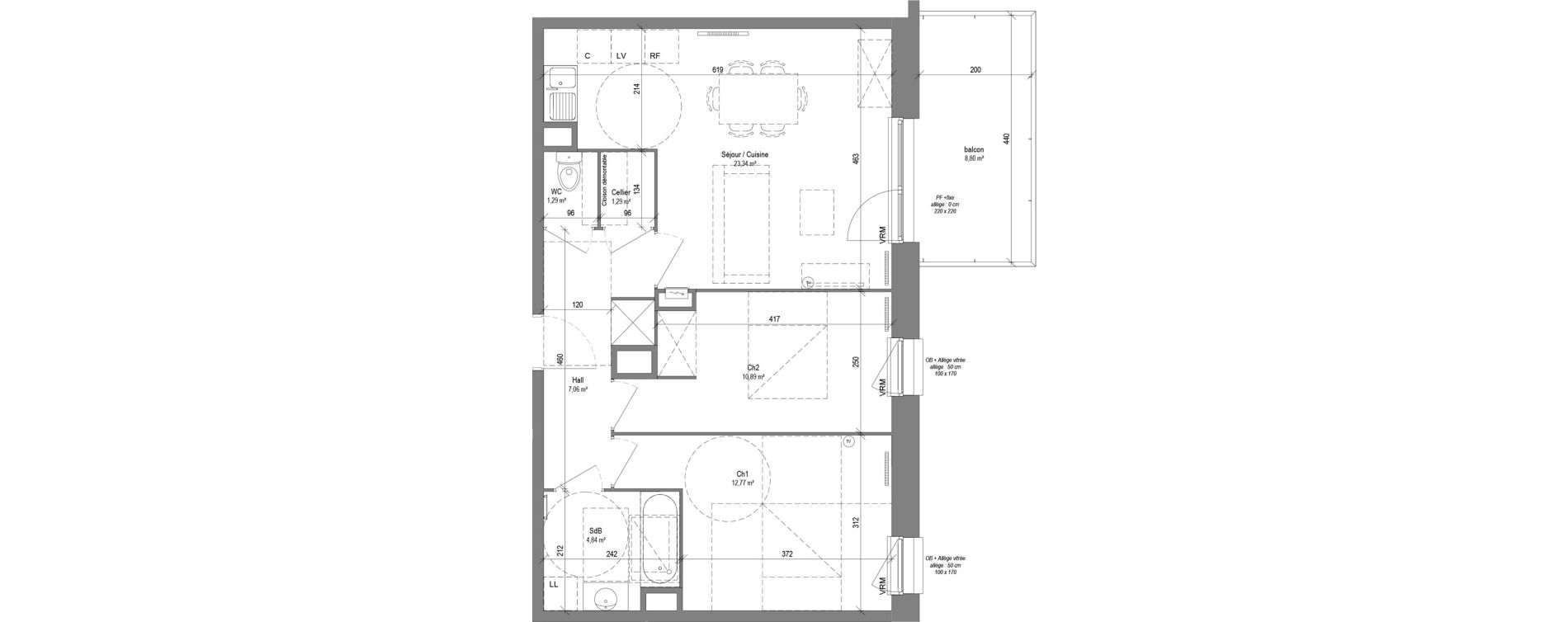 Appartement T3 de 61,48 m2 &agrave; Croix Centre