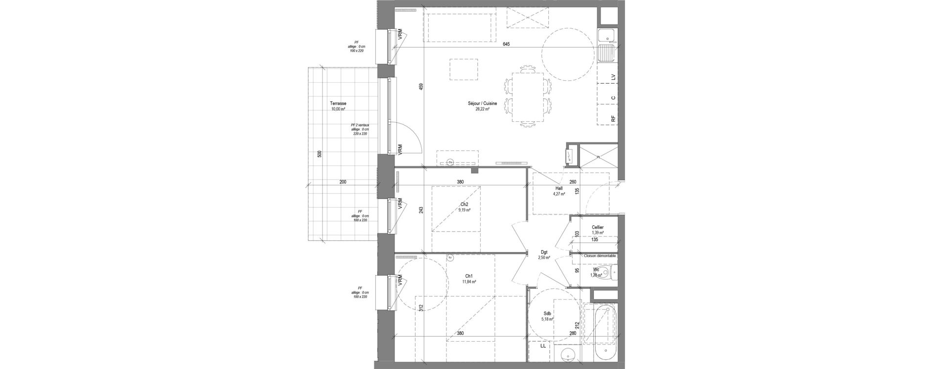 Appartement T3 de 63,87 m2 &agrave; Croix Centre