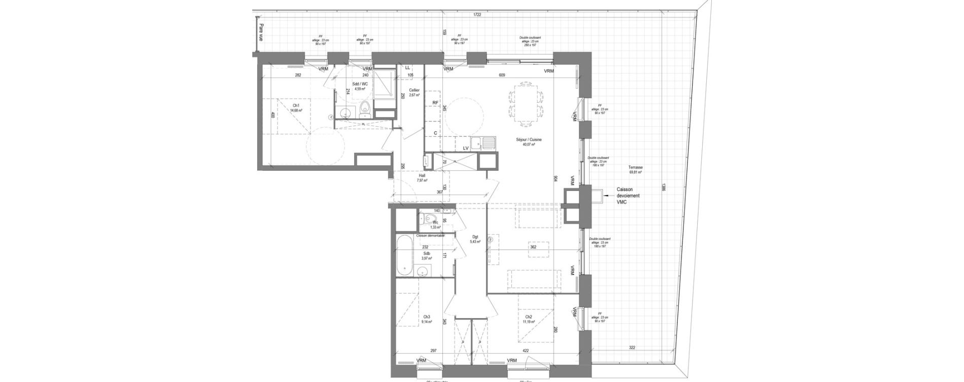 Appartement T4 de 101,04 m2 &agrave; Croix Centre