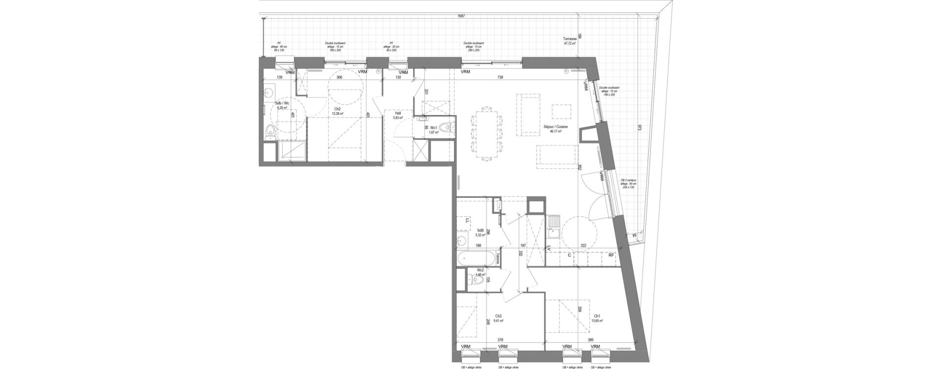 Appartement T4 de 108,49 m2 &agrave; Croix Centre