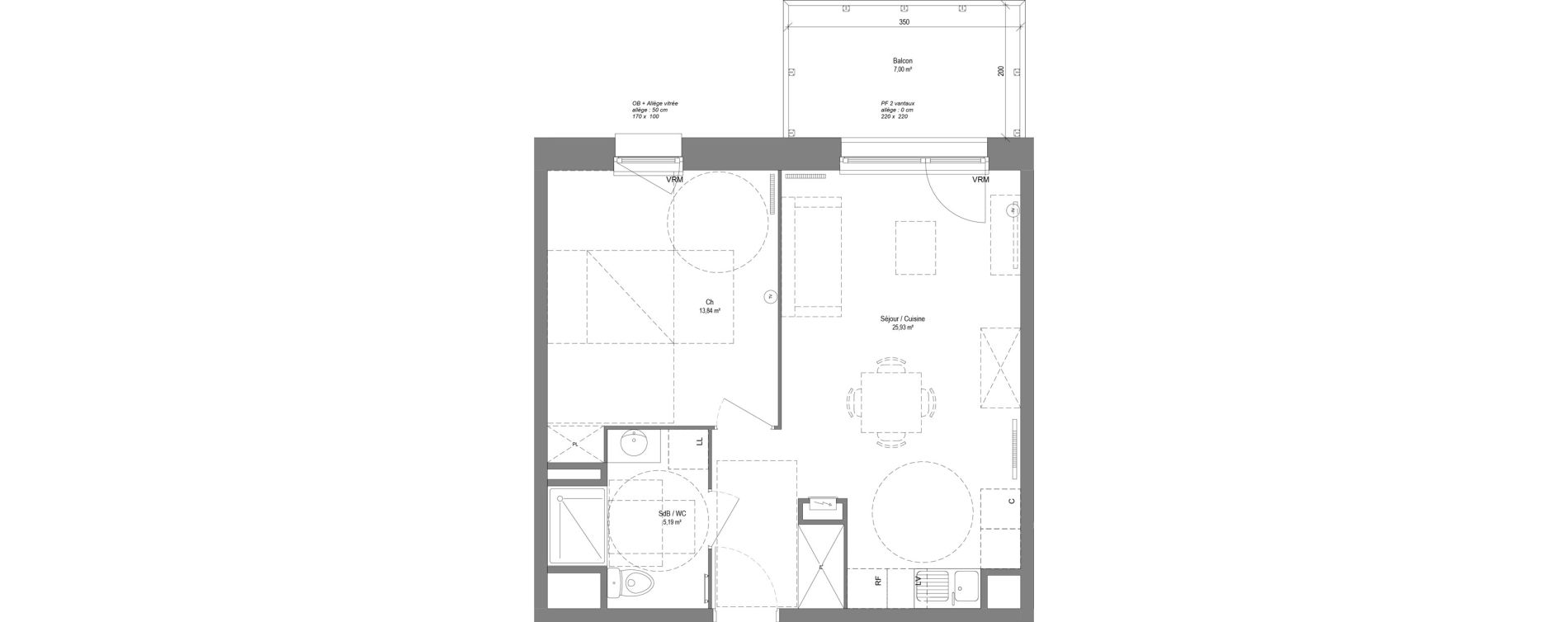 Appartement T2 de 44,96 m2 &agrave; Croix Centre