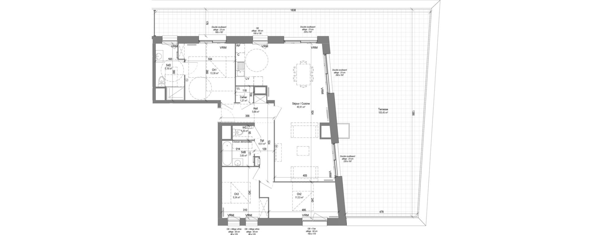 Appartement T4 de 96,58 m2 &agrave; Croix Centre