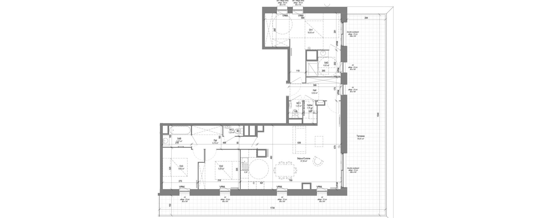 Appartement T4 de 99,99 m2 &agrave; Croix Centre