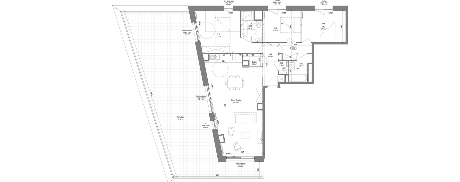 Appartement T4 de 102,87 m2 &agrave; Croix Centre