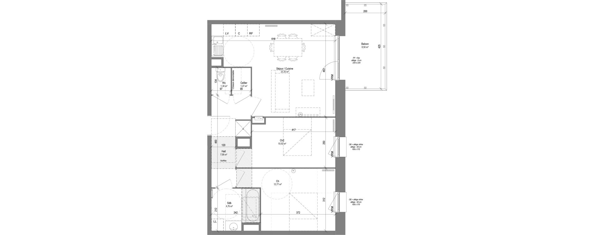Appartement T3 de 61,45 m2 &agrave; Croix Centre