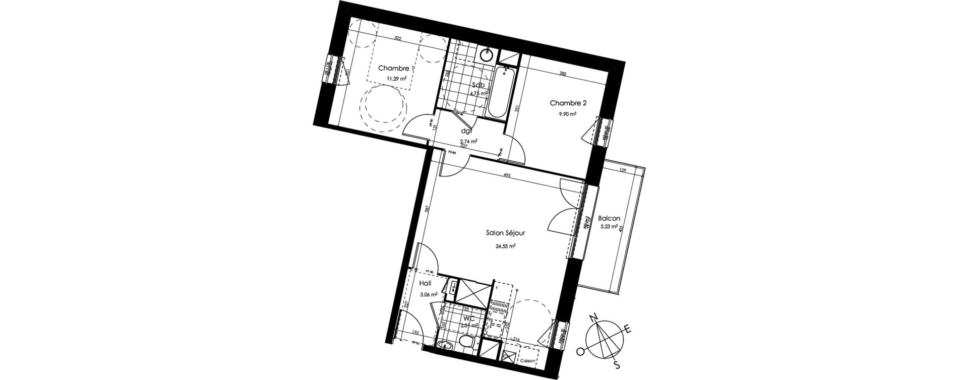 Appartement T3 de 58,30 m2 &agrave; Croix Centre