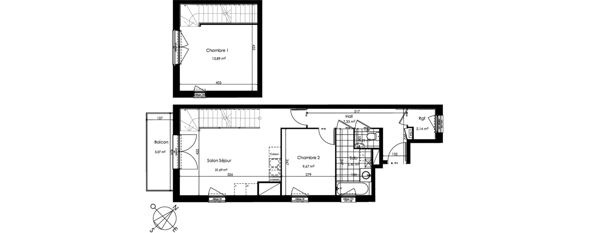 Duplex T3 de 61,41 m2 &agrave; Croix Centre