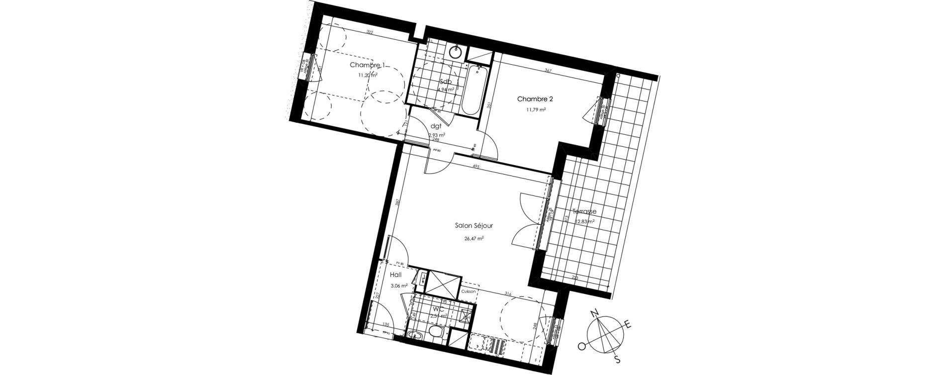 Appartement T3 de 62,90 m2 &agrave; Croix Centre
