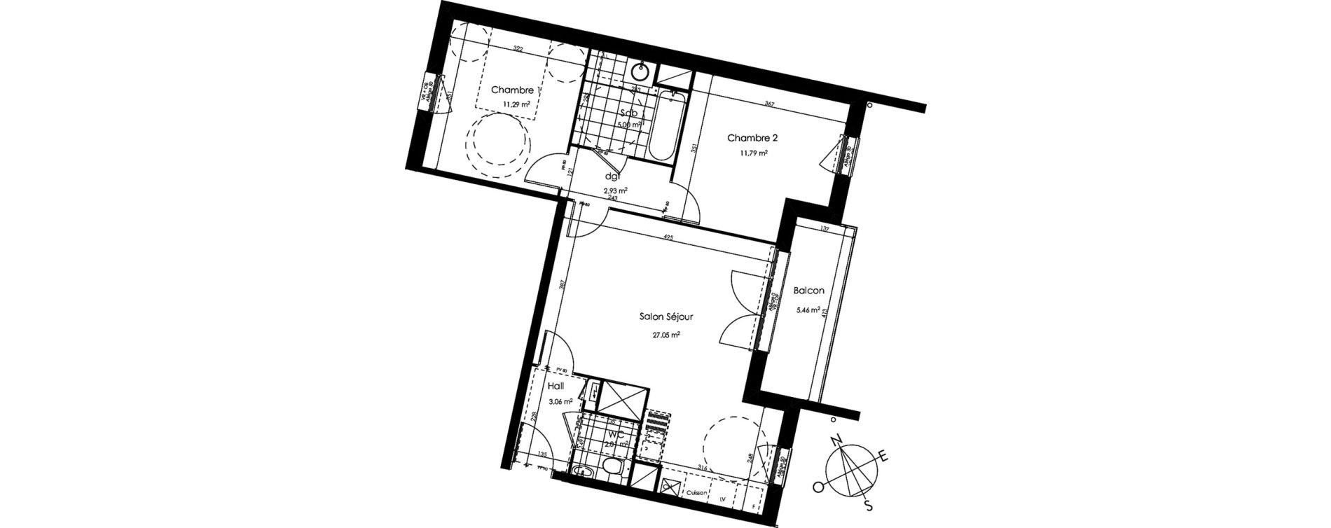 Appartement T3 de 63,13 m2 &agrave; Croix Centre