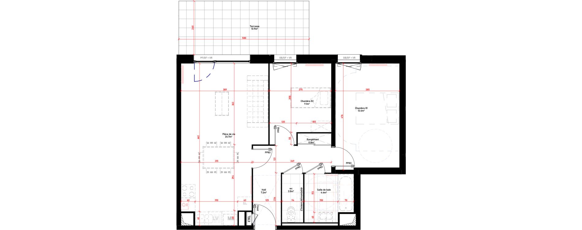 Appartement T3 de 61,60 m2 &agrave; Croix Saint-pierre