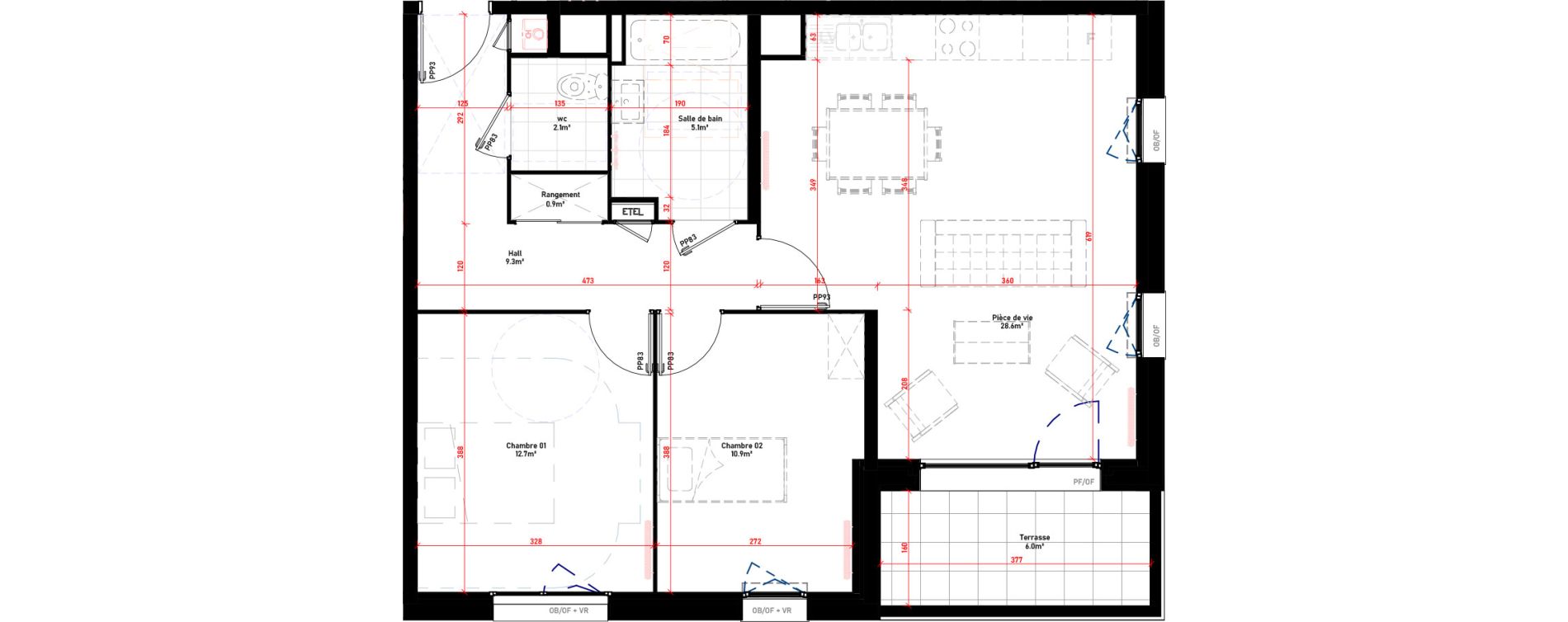 Appartement T3 de 69,60 m2 &agrave; Croix Saint-pierre