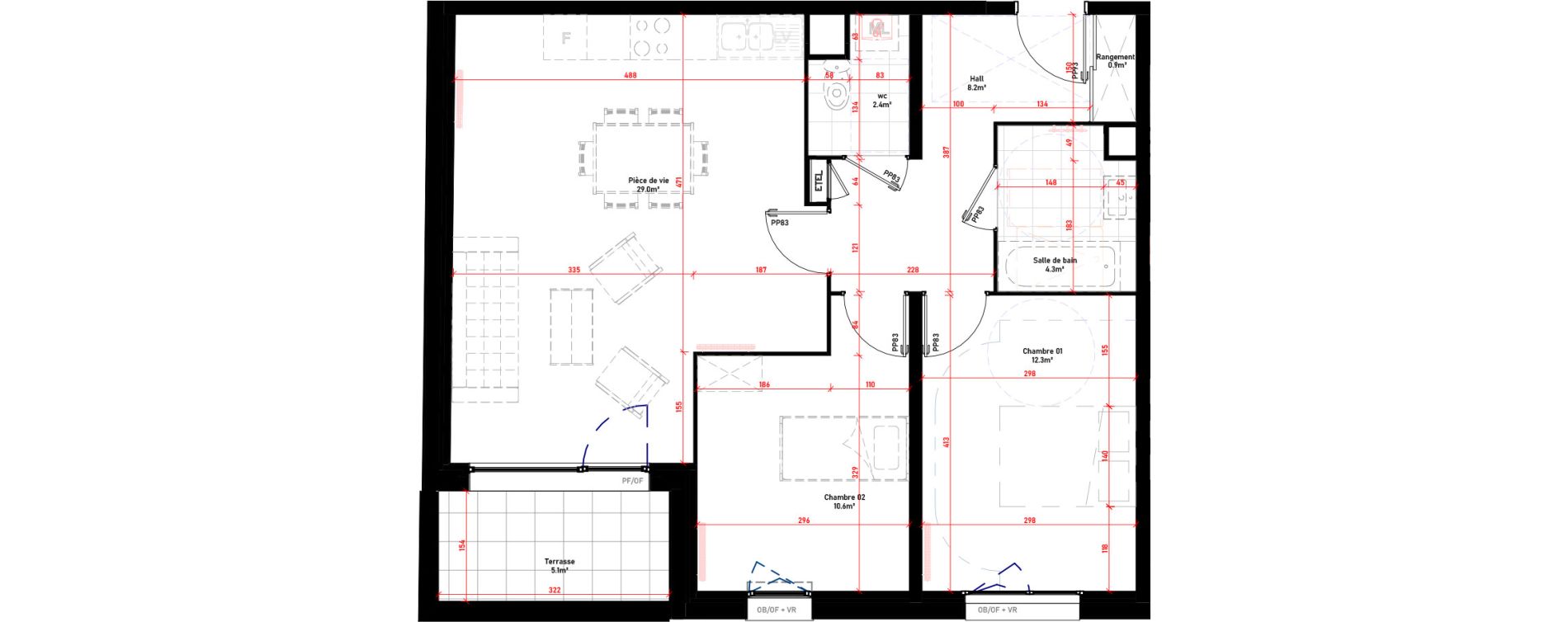 Appartement T3 de 67,70 m2 &agrave; Croix Saint-pierre