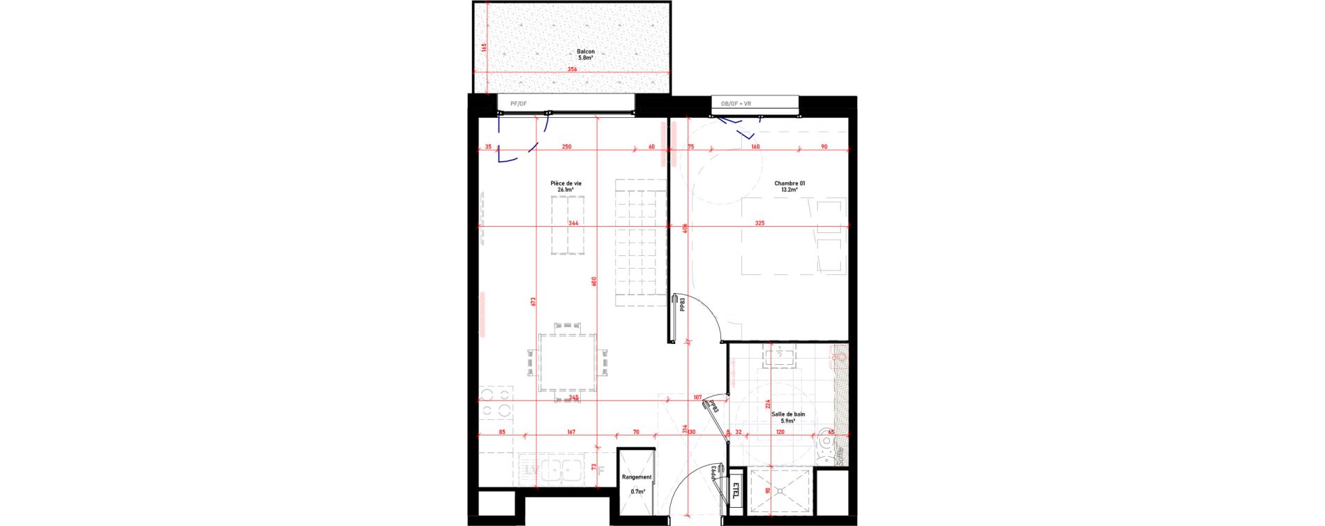 Appartement T2 de 45,90 m2 &agrave; Croix Saint-pierre