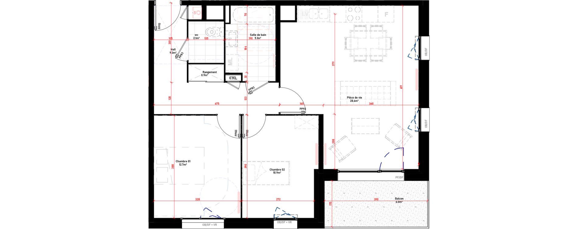 Appartement T3 de 69,60 m2 &agrave; Croix Saint-pierre