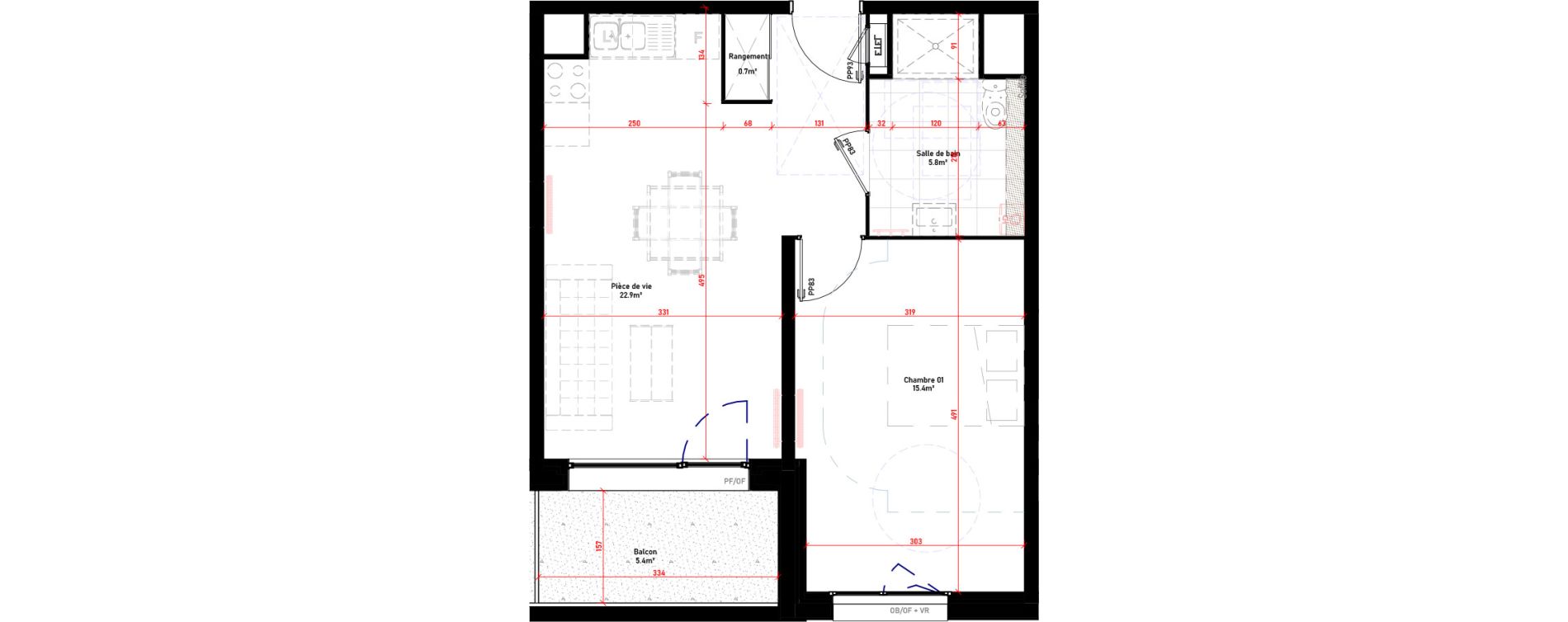 Appartement T2 de 44,80 m2 &agrave; Croix Saint-pierre